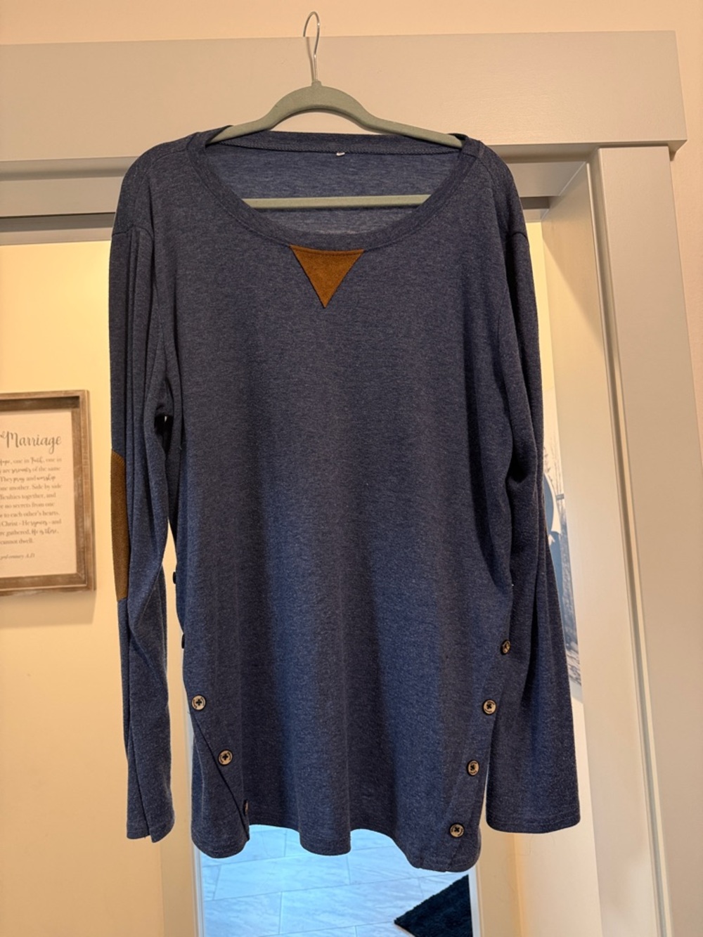 Blue Long Sleeve Tunic with Brown Accents